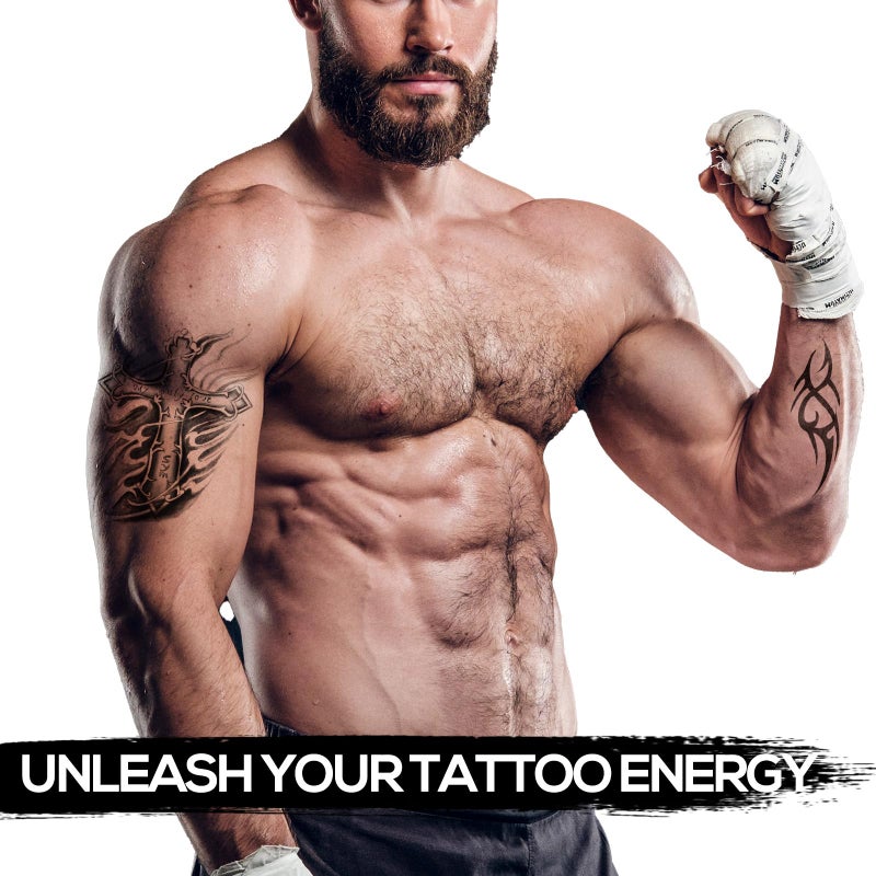 Kotbs 6-Sheet Arm Temporary Tattoos with Mysterious Cross, Waterproof Fake Tattoo Stickers for Men Arm Body Chest Art, Long Lasting Realistic - Image 4